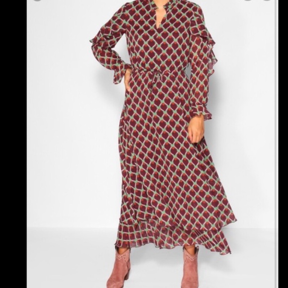 Maison Scotch Soda Geometric print ruffle maxi dress S - Picture 1 of 7
